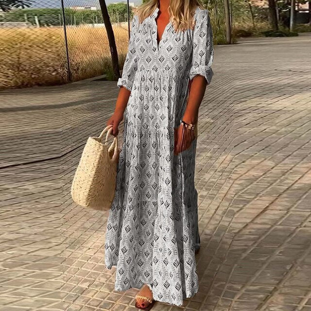 ALEXIS - Vestido casual de manga larga con escote en