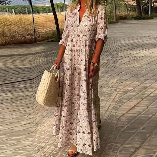 ALEXIS - Vestido casual de manga larga con escote en