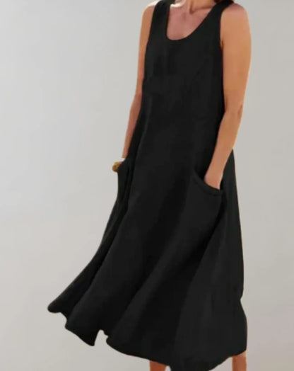 Jolie – Vestido midi sin mangas de algodón y lino