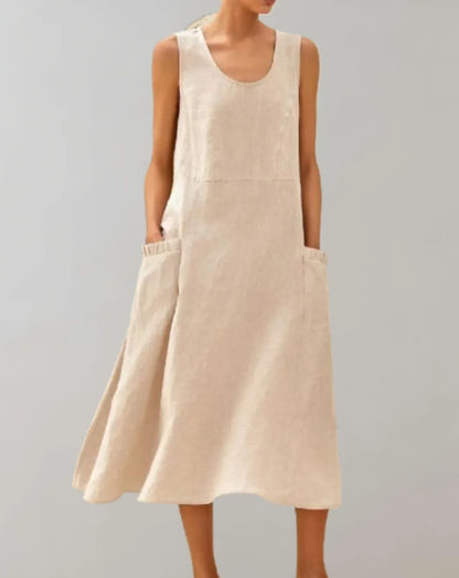 Jolie – Vestido midi sin mangas de algodón y lino