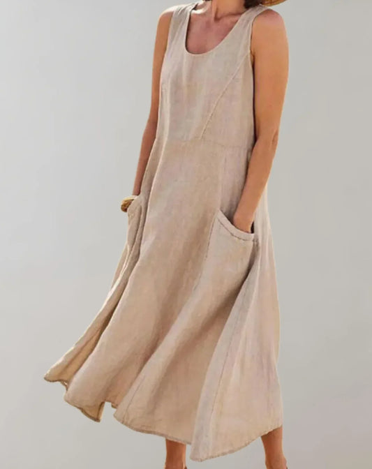 Jolie – Vestido midi sin mangas de algodón y lino