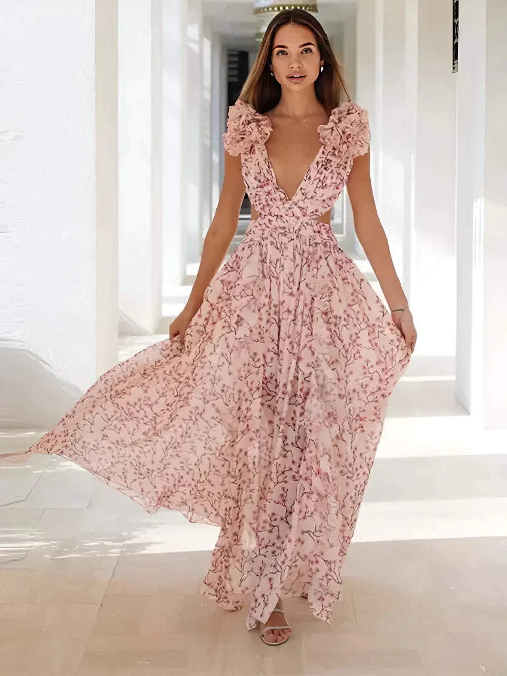 Dakota - Maxivestido con hombros fruncidos
