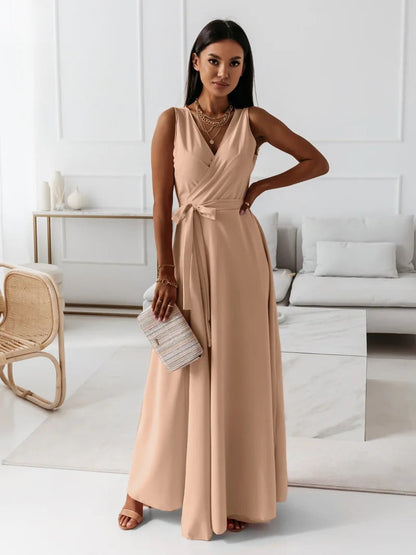 Gretchen - Vestido largo liso con cuello en V para muje
