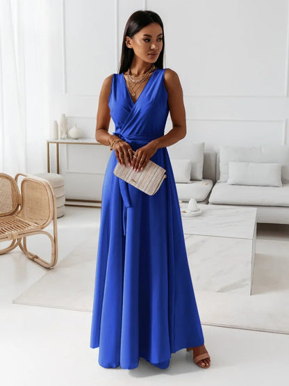 Gretchen - Vestido largo liso con cuello en V para muje