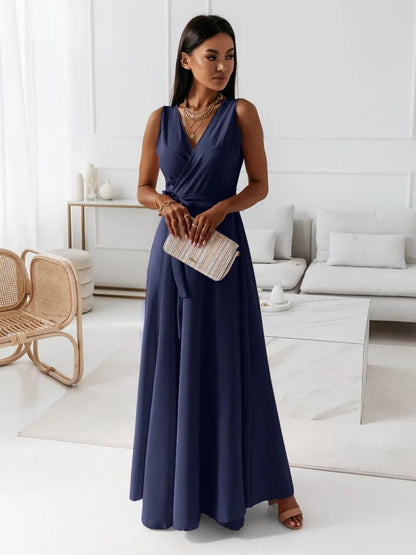 Gretchen - Vestido largo liso con cuello en V para muje