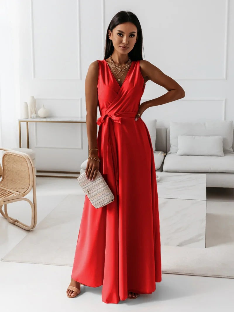 Gretchen - Vestido largo liso con cuello en V para muje