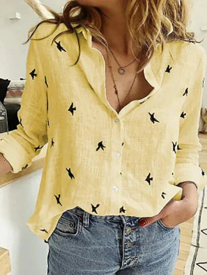 Maelyn - Camisa elegante y desenfadada de manga larga para mujer confeccionada en algodón y lino