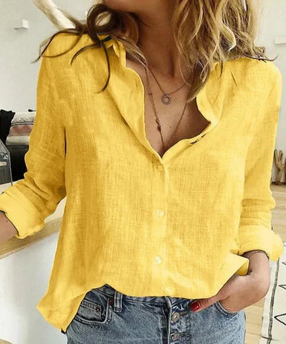 Maelyn - Camisa elegante y desenfadada de manga larga para mujer confeccionada en algodón y lino