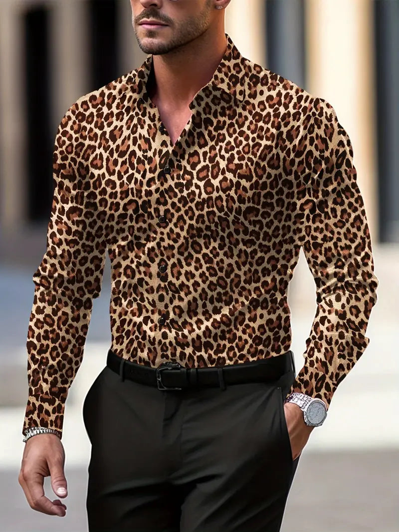 Anthony - Camisa con estampado gráfico y de leopardo para hombre