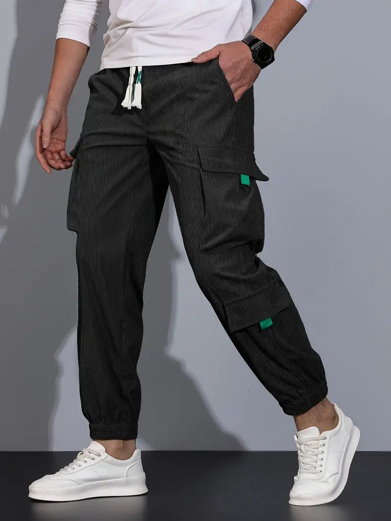 Aldrich - Pantalones cargo casual sólidos para hombre