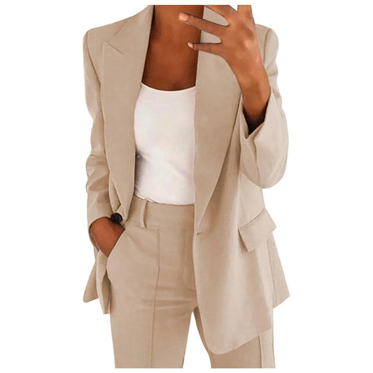 MiraSet - Conjunto de traje de mujer con americana y pantalón en color liso