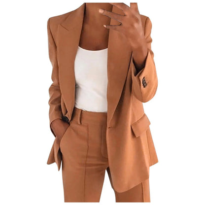 MiraSet - Conjunto de traje de mujer con americana y pantalón en color liso
