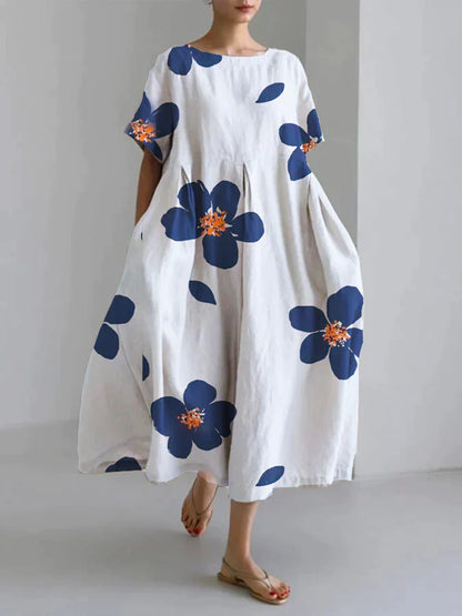 Julie - Vestido floral informal y holgado con escote redondo para mujer en primavera y veran