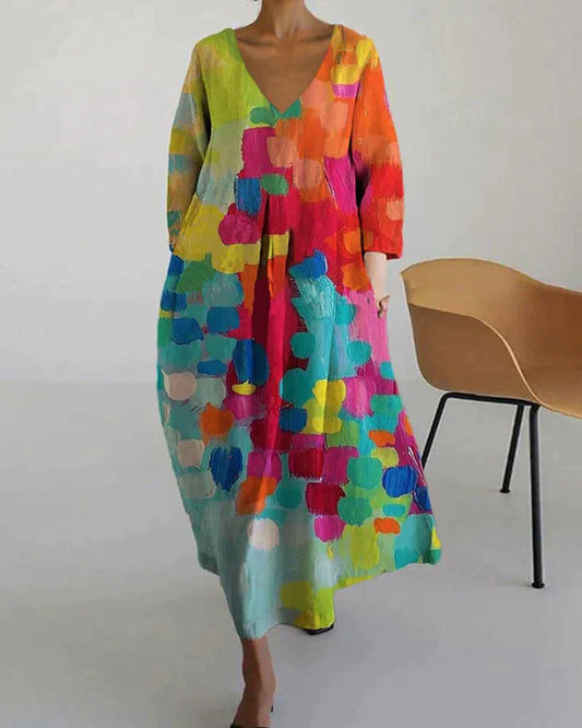 Anastasia - Vestido estampado de colores con escote en