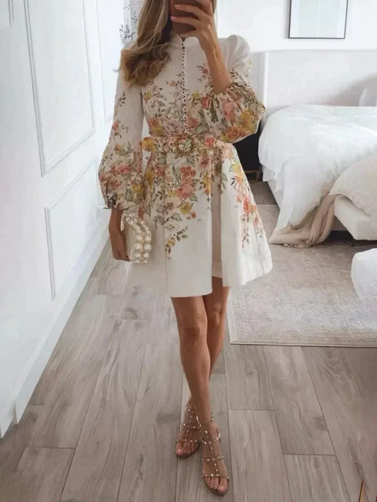 Louelle - Minivestido estampado con tapeta de botones