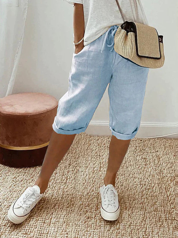 Adriada - Pantalones cortos de mujer de algodón y lin