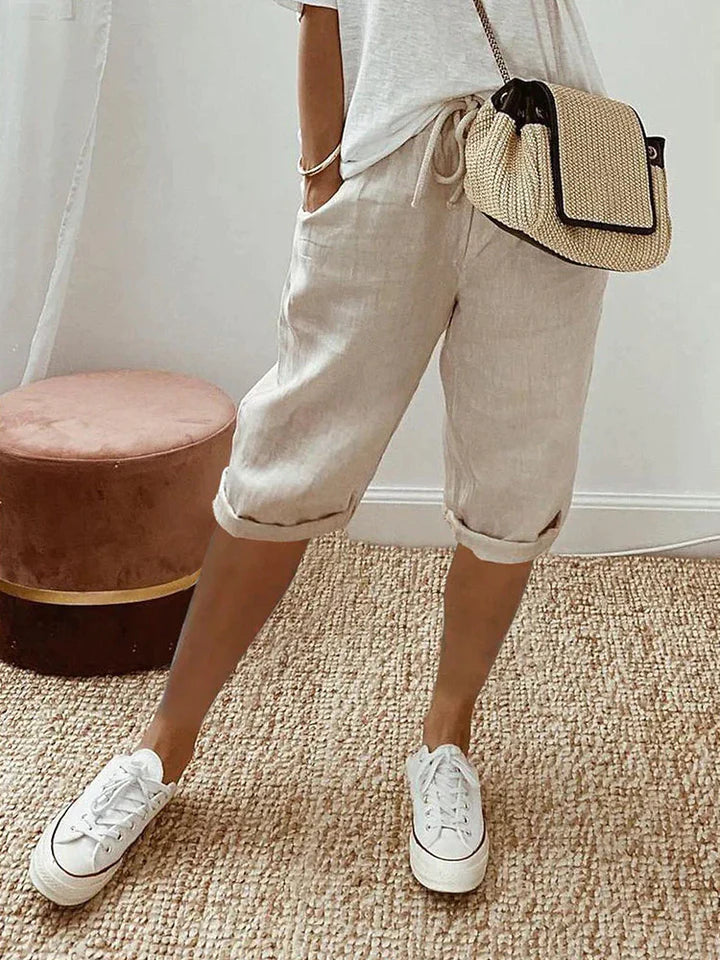 Adriada - Pantalones cortos de mujer de algodón y lin