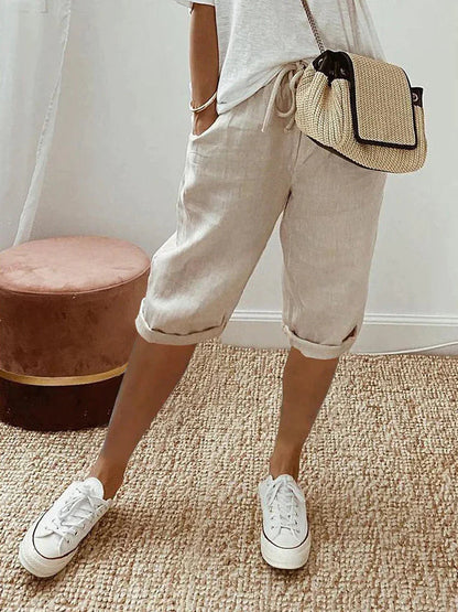 Adriada - Pantalones cortos de mujer de algodón y lin